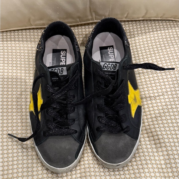 Golden Goose Superstar black glitter sneaker with yellow star - Picture 1 of 6